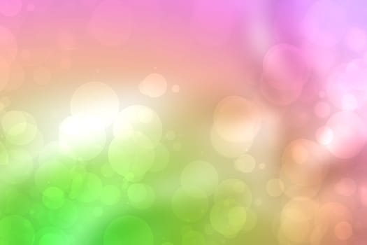 Abstract blurred fresh vivid spring summer light delicate yellow pink green orange bokeh background texture with bright circular soft color lights. Beautiful backdrop illustration.