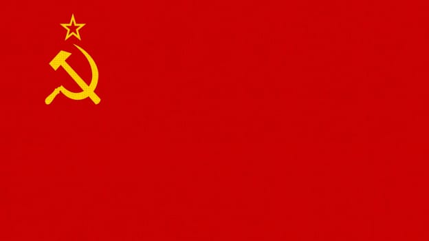 Soviet Flag grange. red flag of USSR. flag of non-existent state. retro symbol. Vintage sign. flag of Soviet Union on fabric surface. Fabric texture. Illustration of national symbol of Social country