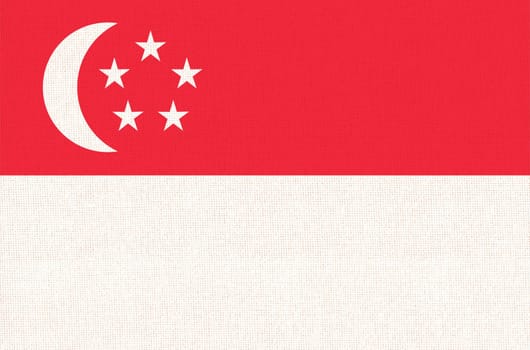 Flag of Singapore. Singaporean flag on fabric surface. National symbol of Singapore. Republic of Singapore. Asian country. 3D illustration. Fabric texture