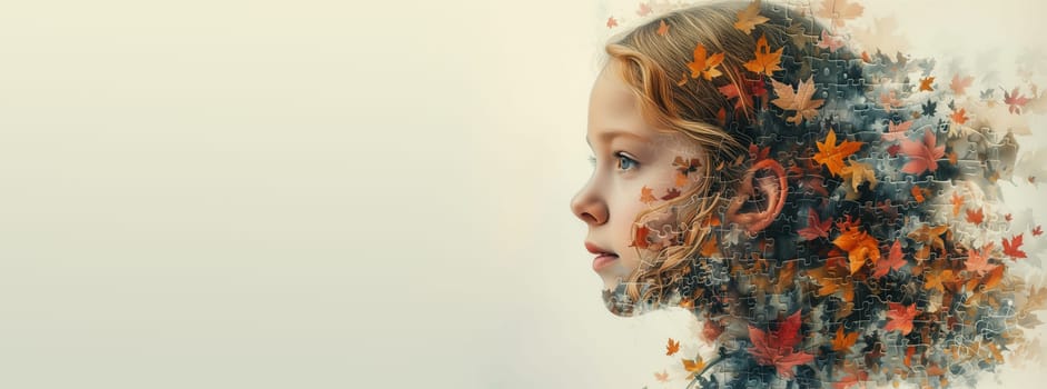 Autism, ADHD, attention deficit hyperactivity disorder, mental health, mind of a child with colorful jigsaw or puzzle pieces and foliage