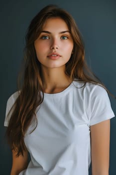 Women's White Short Sleeve Round Neck T-Shirt Mockup It is a useful tool for clothing designers to help visualize T-shirts before actual production Save time and money and makes it easier to decide.