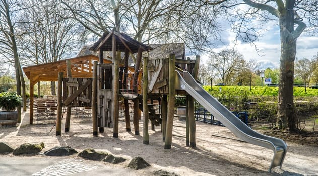 Wooden Playground in a public park.