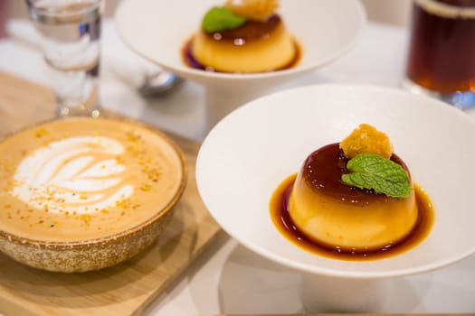 Egg pudding serve in coffee shop