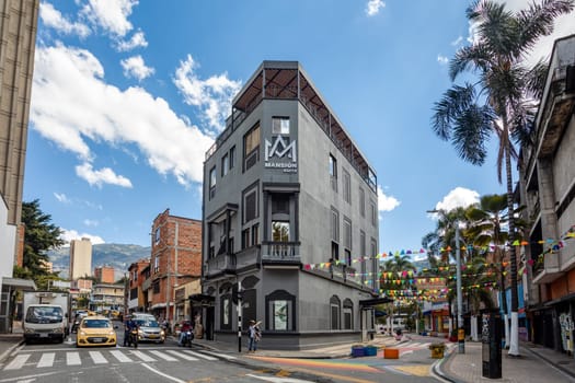 Avenida Oriental, Medellin, Colombia - December 9, 2023: Street view capturing the essence of daily life in Medellin with ordinary people going about their routines. Antioquia department, Colombia.