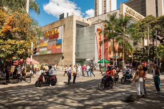 Medellin, Colombia - December 9, 2023: Street view capturing the essence of daily life in Medellin with ordinary people going about their routines. Antioquia department, Colombia.