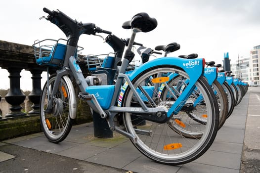 City bicycle for rent parking in Luxembourg, transportation and infrastructure, environment and ecologic lifestyle, bike share, 14.02.2024