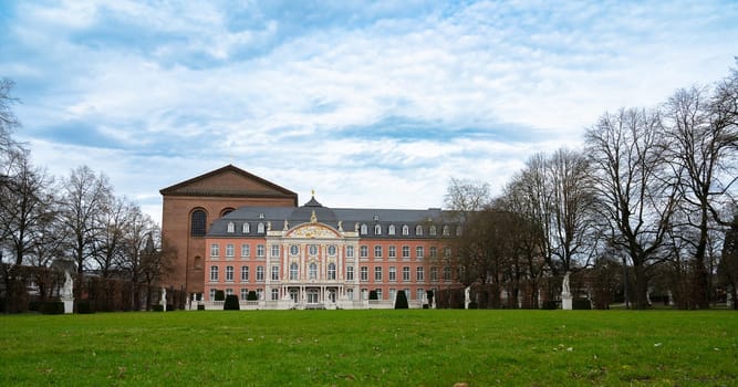 Electoral palace with garden in the roman city of Trier, connected to the constantin basilica, Moselle valley, Rhineland palatinate in Germany