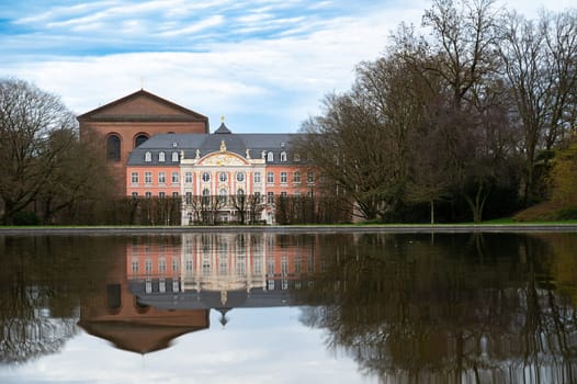 Electoral palace with garden in the roman city of Trier, connected to the constantin basilica, Moselle valley, Rhineland palatinate in Germany
