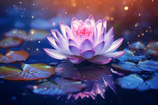 Mesmerizing Water lily magical flower. Bloom plant nature exotic purple flowers. Generate Ai
