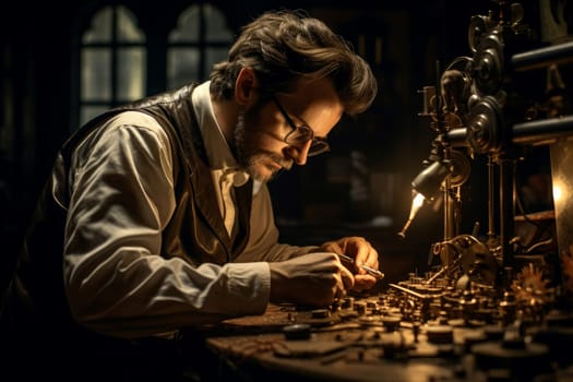 Meticulous Locksmith working metal. Safety job. Generate Ai