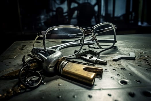 Focused Locksmith working metal. Safety job. Generate Ai