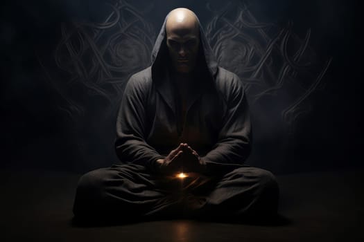 Mysterious Man meditation dark. Calm person. Generate Ai