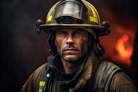 Firefighter portrait. Firemen hero safety. Generate Ai