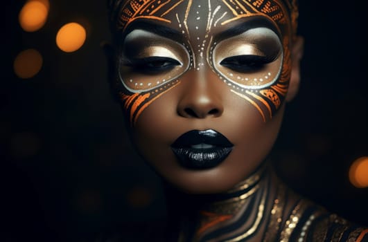 Striking Colorful woman makeup. Portrait style people. Fictional person. Generate Ai