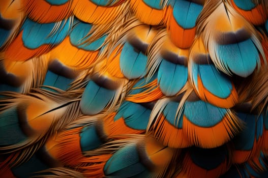 Delicate Mandarin duck feathers. Colorful wild. Generate Ai