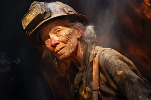 Industrious Miner old woman mine. Industrial activity. Generate Ai
