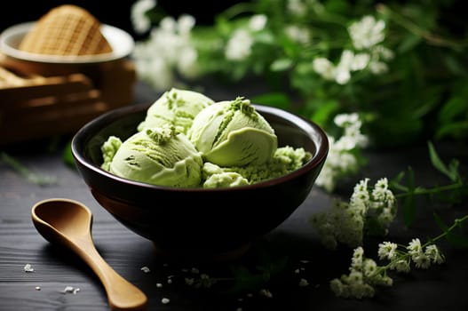 Sweet Matcha ice cream. Food sorbet dessert. Generate Ai
