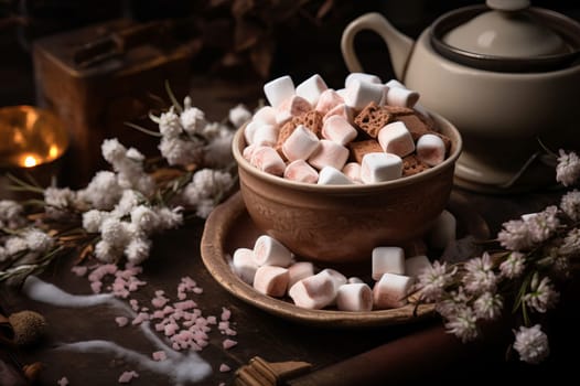 Dreamy Marshmallow background. Soft candy food. Generate Ai