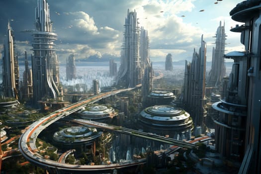 Awe-inspiring Megacity distant planet. Concept future. Generate Ai