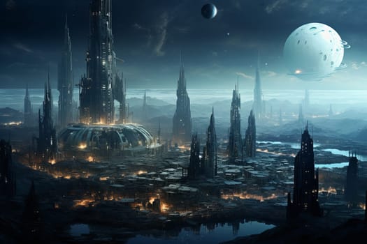 Isolated Megacity distant planet. Concept future. Generate Ai