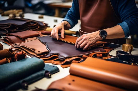 Innovative Making leather goods master. Manual creation. Generate Ai