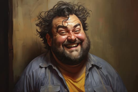 Robust Portrait of cheerful chunky man sitting in pub. Smiling man holding glass of beer. Generate ai