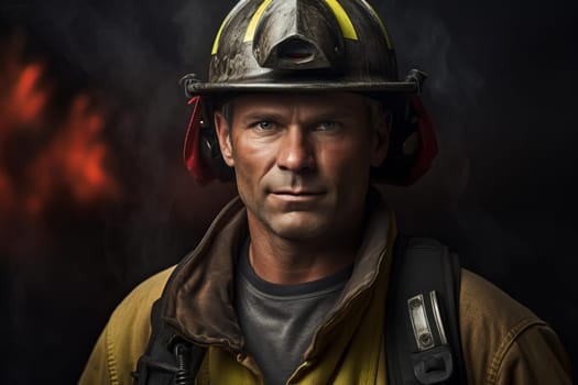 Brave Firefighter portrait. Firemen hero safety. Generate Ai