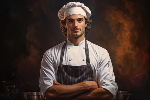 Seasoned Portrait male chef. Food restaurant. Generate Ai