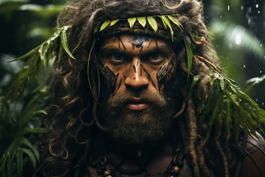 Rugged Jungle man portrait. Explore asian. Generate Ai