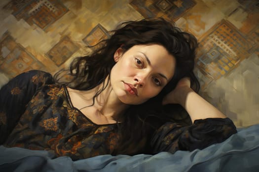 Relaxed Portrait woman laying. Care awake. Generate Ai