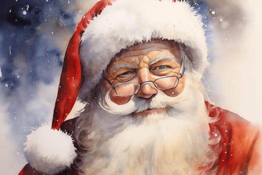 Vibrant Portrait santa watercolor banner. Happy xmas holiday. Generate Ai