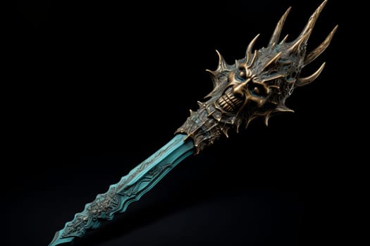 Powerful Poseidon trident. Old stone ocean. Generate Ai