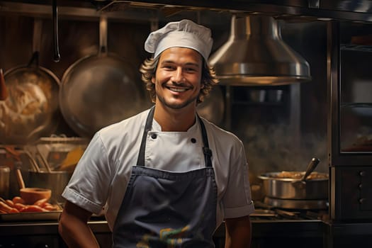 Focused Portrait male chef. Food restaurant. Generate Ai
