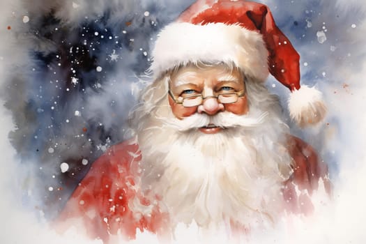 Festive Portrait santa watercolor banner. Happy xmas holiday. Generate Ai