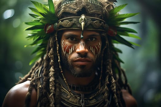 Mysterious Jungle man portrait. Explore asian. Generate Ai
