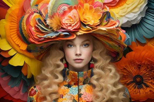Elegant Beautiful woman with dress in flowers. Sexy studio model person. Generate AI