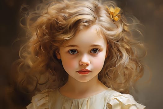 Charming Portrait little girl. Cute child with kissing sweet face. Generate ai