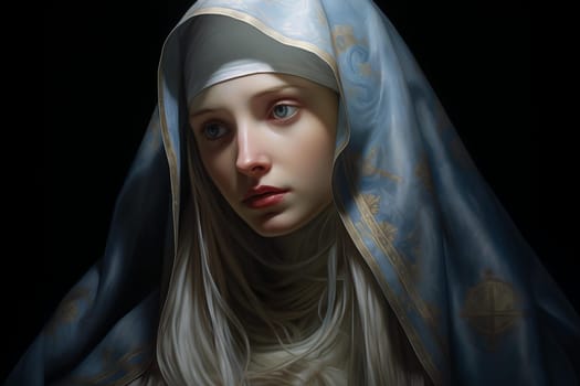 Devout Mary virgin. Holy art religious saint. Fictional person. Generate Ai
