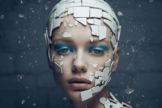 Unrefined Incomplete android. Cyborg head futuristic. Generate Ai