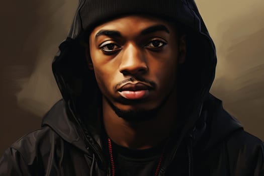 Expressive African rapper photo portrait. Modern cool. Generate Ai