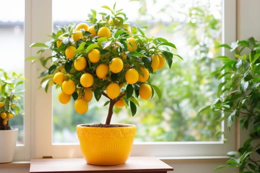 Compact Potted lemon tree. Agriculture plant. Generate Ai