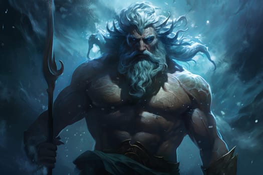 Mighty Poseidon sea god. Neptune sea. Generate Ai