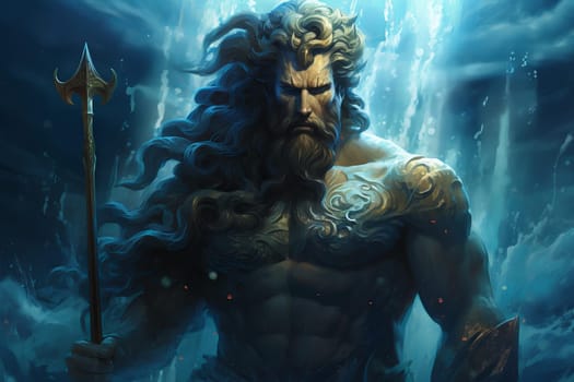 Tempestuous Poseidon sea god. Neptune sea. Generate Ai