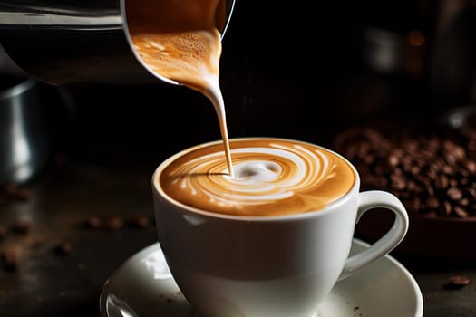 Precise Hand pouring late. Mug pitcher. Generate Ai