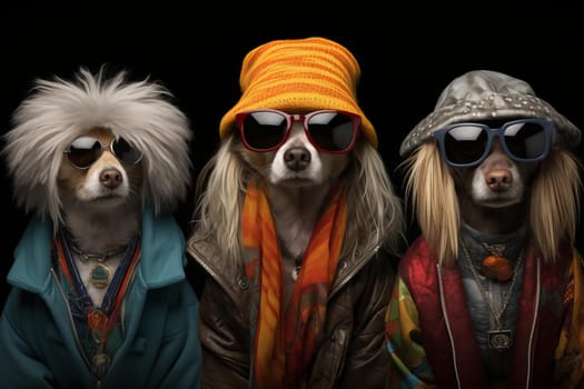 Fashionable Positive dogs dressed modern. Outfit pet. Generate Ai