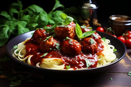 Ceramic Serving bowl with white poultry meatballs sauce. Creamy dairy sauce with delicious chicken balls. Generate ai