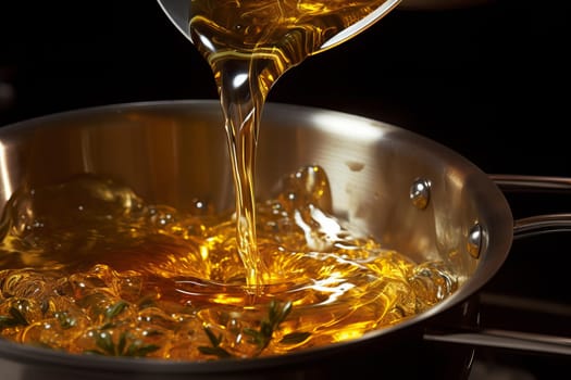 Pouring oil frying food. Cooking stove. Generate Ai