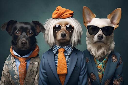 Positive dogs dressed modern. Outfit pet. Generate Ai