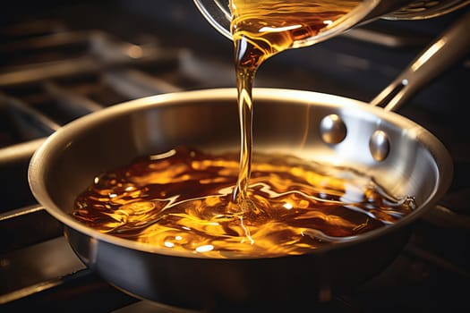 Aromatic Pouring oil frying food. Cooking stove. Generate Ai
