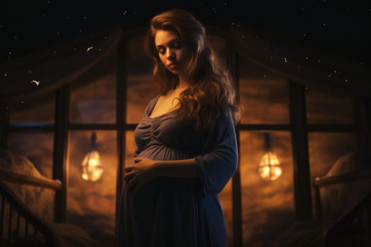 Woman pregnancy night. Pain bed. Generate Ai